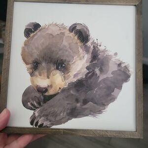 New Framed Bear Cub Watercolor Art For Baby Nursery 8"x8"in